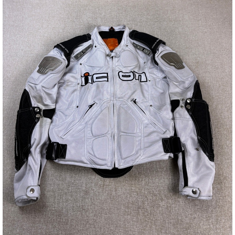 Icon TiMax Mesh Motorcycle Jacket Titanium Armor White Black Mens Large